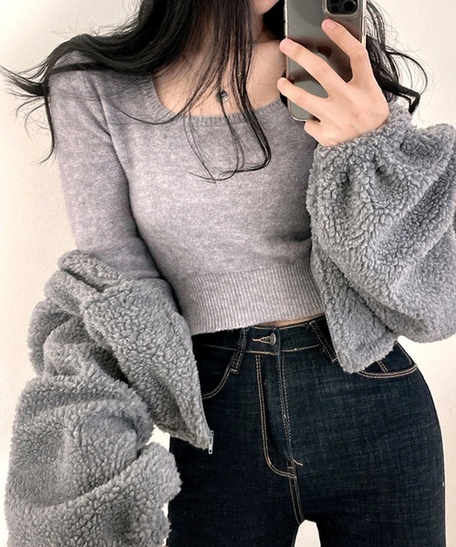 by LEGNA（バイレグナ）の「ふわもこボアショートジャケット（その他アウター・レディース・アイボリー/グレー/ネイビー・MEDIUM/LARGE/X-LARGE）」の5枚目の写真