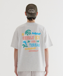 クールコットンドゥードルトロピカルグラフィックTシャツヘザーグレー