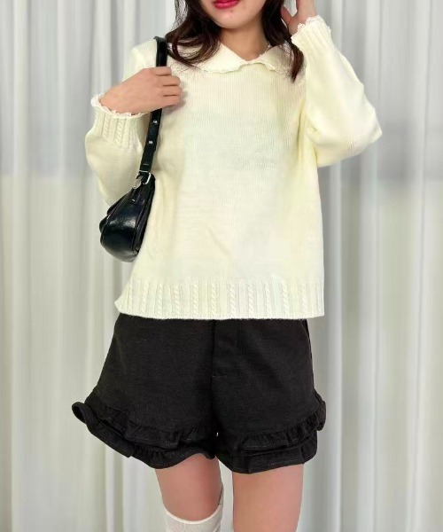 mebole(メボレ)の「Lace Collar Knit Sweater(ニット/セーター・レディース・ダークグレー/アイボリー/グレー・FREE)」の10枚目の写真
