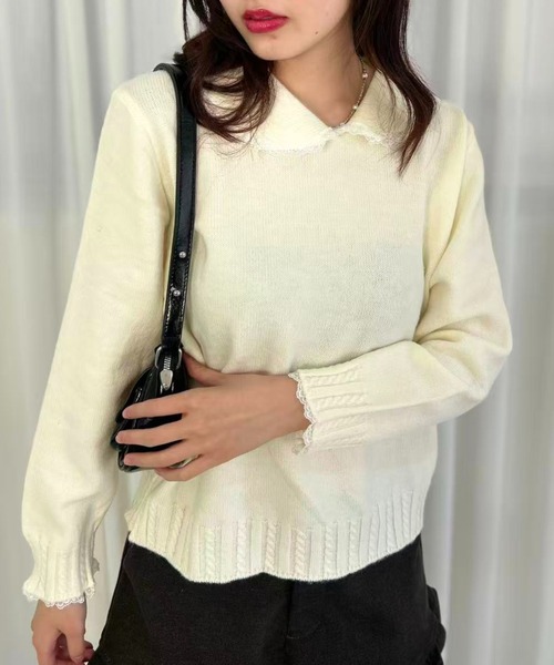 mebole(メボレ)の「Lace Collar Knit Sweater(ニット/セーター・レディース・ダークグレー/アイボリー/グレー・FREE)」の6枚目の写真