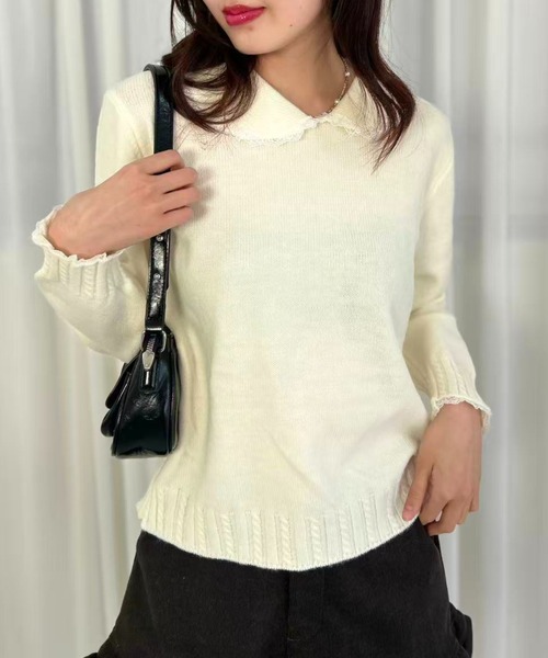 mebole(メボレ)の「Lace Collar Knit Sweater(ニット/セーター・レディース・ダークグレー/アイボリー/グレー・FREE)」の7枚目の写真