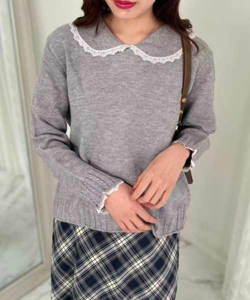 mebole(メボレ)の「Lace Collar Knit Sweater(ニット/セーター・レディース・ダークグレー/アイボリー/グレー・FREE)」の19枚目の写真