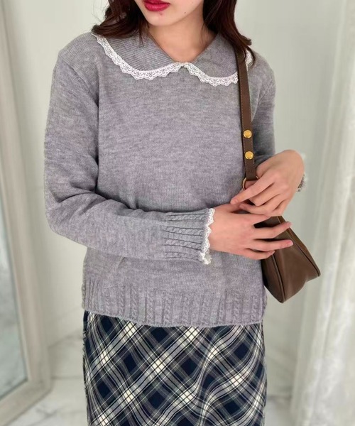mebole(メボレ)の「Lace Collar Knit Sweater(ニット/セーター・レディース・ダークグレー/アイボリー/グレー・FREE)」の21枚目の写真