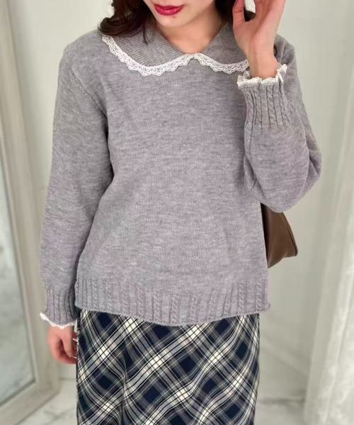 mebole(メボレ)の「Lace Collar Knit Sweater(ニット/セーター・レディース・ダークグレー/アイボリー/グレー・FREE)」の22枚目の写真
