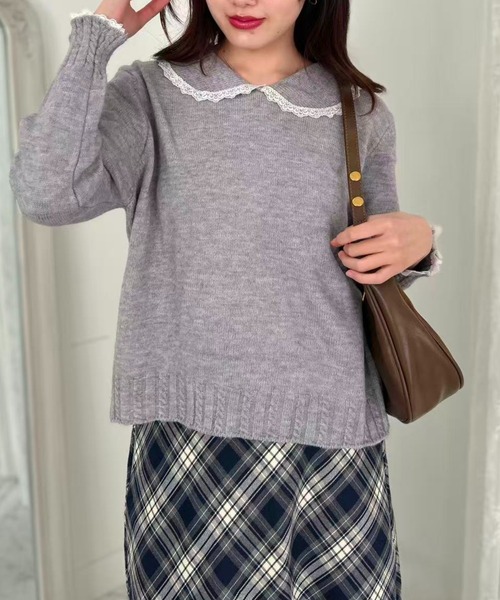mebole(メボレ)の「Lace Collar Knit Sweater(ニット/セーター・レディース・ダークグレー/アイボリー/グレー・FREE)」の20枚目の写真