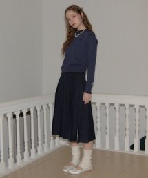 SALON DE YOHN（サロンドヨーン）の「Side Slit Pleated Midi Skirt_ Navy（スカート）」
