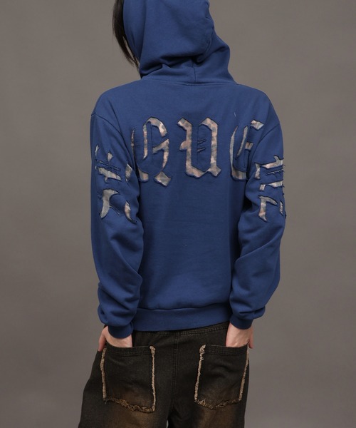 SEQUENZ(シークエンズ)の「【SEQUENZ/シークエンズ】SEE-THROUGH LOGO HOODIE(パーカー・メンズ・ブラウン/ネイビー/杢グレー/ブラック・S/M/L)」の2枚目の写真