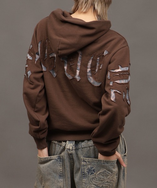 SEQUENZ(シークエンズ)の「【SEQUENZ/シークエンズ】SEE-THROUGH LOGO HOODIE(パーカー・メンズ・ブラウン/ネイビー/杢グレー/ブラック・S/M/L)」の4枚目の写真