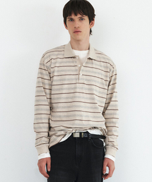 WINDER（ワインダー）の「STRIPED COTTON POLO - MELANGE BEIGE（ポロシャツ）」