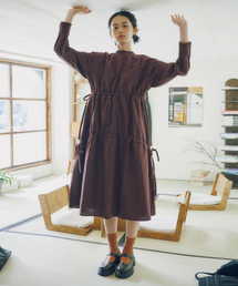 W LONG SLEEVE CHECK ONE-PIECE [RED]