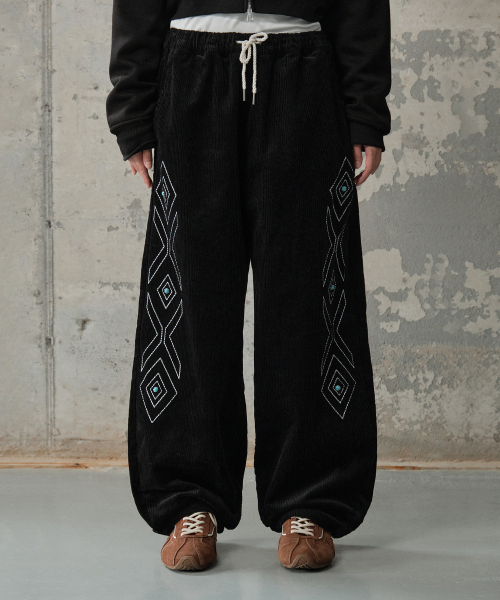 ボヘミアンバルーンフィットコーデュロイバンディングパンツ[ブラック]_SEPT071BLACK