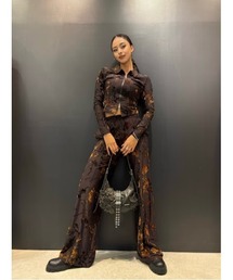 Desigual | フロッキープリント ブラウンのニットロングパンツ(その他パンツ)