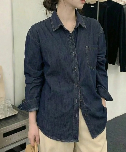 cammie（キャミー）の「デニムシャツ（シャツ/ブラウス・レディース・インディゴブルー/ブルー・M/L）」の4枚目の写真