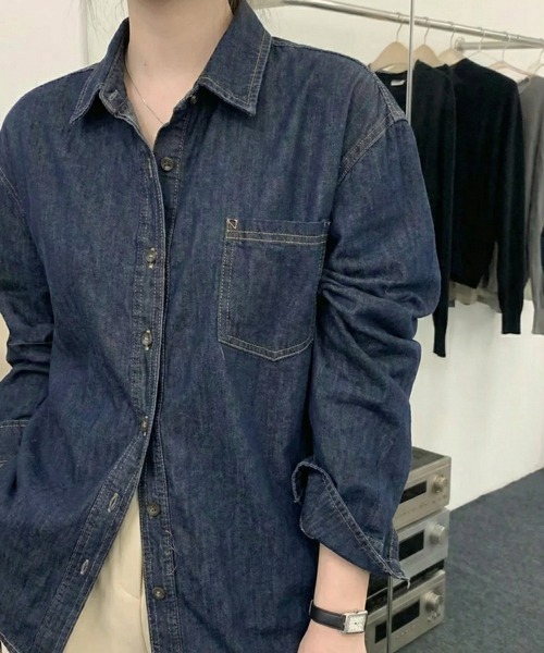 cammie（キャミー）の「デニムシャツ（シャツ/ブラウス・レディース・インディゴブルー/ブルー・M/L）」の3枚目の写真
