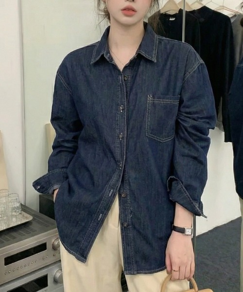 cammie（キャミー）の「デニムシャツ（シャツ/ブラウス・レディース・インディゴブルー/ブルー・M/L）」の5枚目の写真
