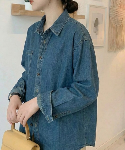 cammie（キャミー）の「デニムシャツ（シャツ/ブラウス・レディース・インディゴブルー/ブルー・M/L）」の8枚目の写真