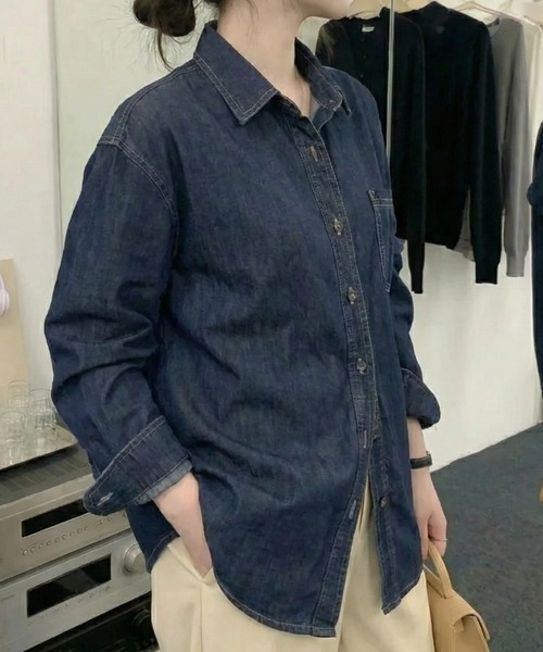 cammie（キャミー）の「デニムシャツ（シャツ/ブラウス・レディース・インディゴブルー/ブルー・M/L）」の6枚目の写真