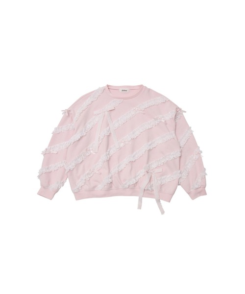 Lolime by mellfy memory(ロリミー バイ メルフィーメモリー)の「lacy ribbon sweatshirt(スウェット・レディース・ホワイト/ピンク/グレー・FREE)」の3枚目の写真