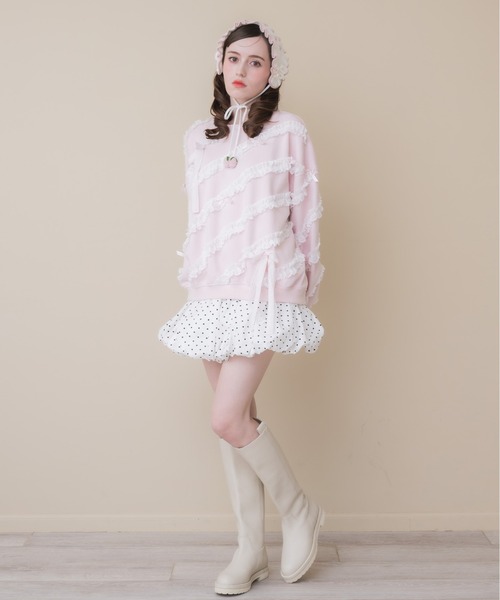 Lolime by mellfy memory(ロリミー バイ メルフィーメモリー)の「lacy ribbon sweatshirt(スウェット・レディース・ホワイト/ピンク/グレー・FREE)」の13枚目の写真
