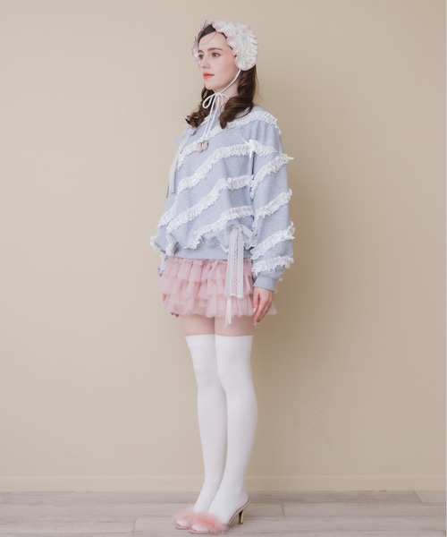 Lolime by mellfy memory(ロリミー バイ メルフィーメモリー)の「lacy ribbon sweatshirt(スウェット・レディース・ホワイト/ピンク/グレー・FREE)」の20枚目の写真