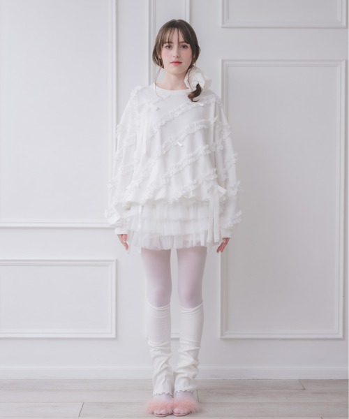 Lolime by mellfy memory(ロリミー バイ メルフィーメモリー)の「lacy ribbon sweatshirt(スウェット・レディース・ホワイト/ピンク/グレー・FREE)」の14枚目の写真