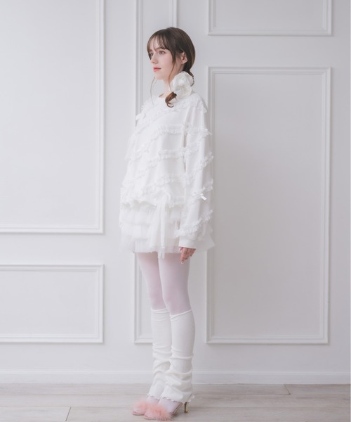 Lolime by mellfy memory(ロリミー バイ メルフィーメモリー)の「lacy ribbon sweatshirt(スウェット・レディース・ホワイト/ピンク/グレー・FREE)」の15枚目の写真