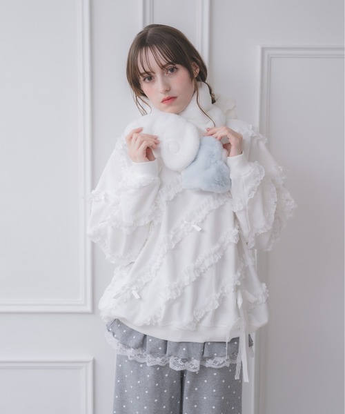 Lolime by mellfy memory(ロリミー バイ メルフィーメモリー)の「lacy ribbon sweatshirt(スウェット・レディース・ホワイト/ピンク/グレー・FREE)」の11枚目の写真