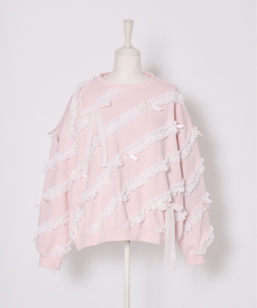 Lolime by mellfy memory(ロリミー バイ メルフィーメモリー)の「lacy ribbon sweatshirt(スウェット・レディース・ホワイト/ピンク/グレー・FREE)」の22枚目の写真