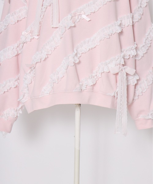 Lolime by mellfy memory(ロリミー バイ メルフィーメモリー)の「lacy ribbon sweatshirt(スウェット・レディース・ホワイト/ピンク/グレー・FREE)」の5枚目の写真