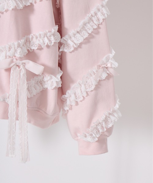 Lolime by mellfy memory(ロリミー バイ メルフィーメモリー)の「lacy ribbon sweatshirt(スウェット・レディース・ホワイト/ピンク/グレー・FREE)」の4枚目の写真