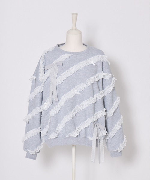 Lolime by mellfy memory(ロリミー バイ メルフィーメモリー)の「lacy ribbon sweatshirt(スウェット・レディース・ホワイト/ピンク/グレー・FREE)」の7枚目の写真