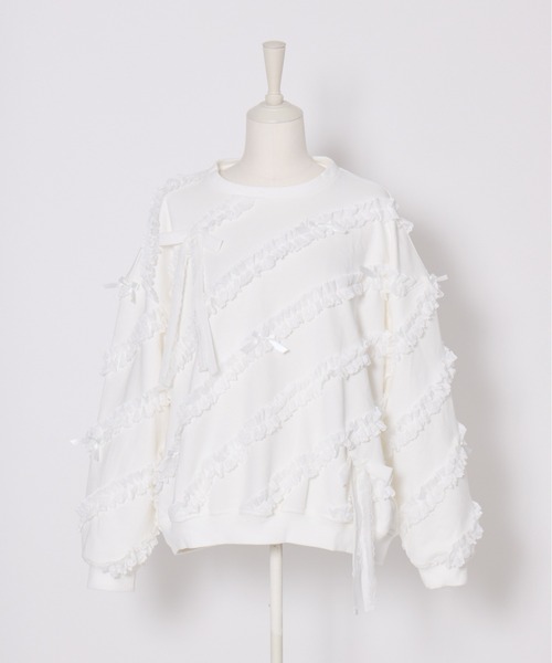 Lolime by mellfy memory(ロリミー バイ メルフィーメモリー)の「lacy ribbon sweatshirt(スウェット・レディース・ホワイト/ピンク/グレー・FREE)」の9枚目の写真