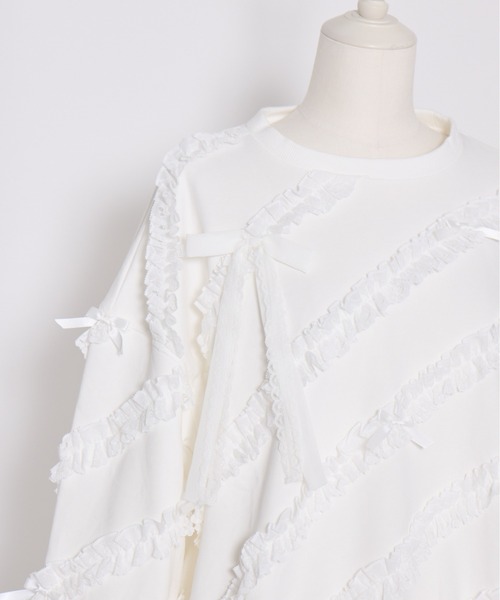 Lolime by mellfy memory(ロリミー バイ メルフィーメモリー)の「lacy ribbon sweatshirt(スウェット・レディース・ホワイト/ピンク/グレー・FREE)」の10枚目の写真