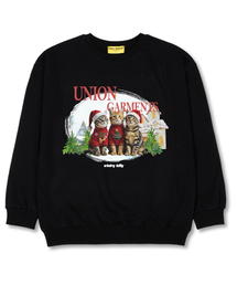 スリーキャット オーバーサイズ スウェットクリスマスTシャツ [裏毛]ブラック