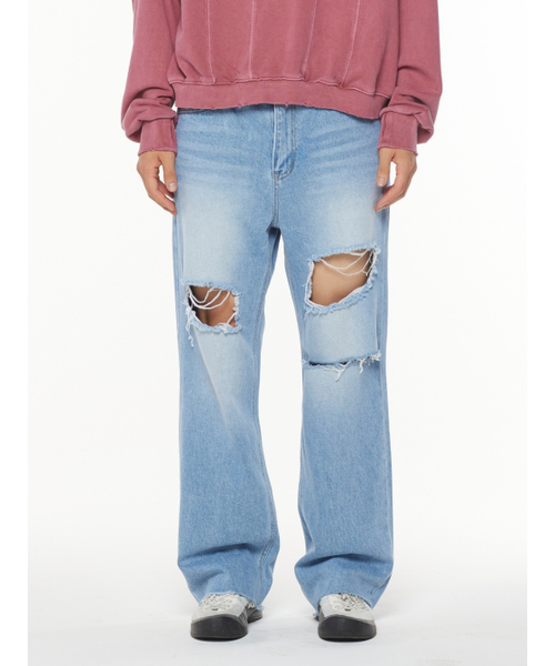 THESTORI(ザ・ストリ)の「バイトデストロイドデニムパンツ(ブルー)(デニムパンツ・メンズ・その他・1(M)/2(L)/3(XL))」の1枚目の写真