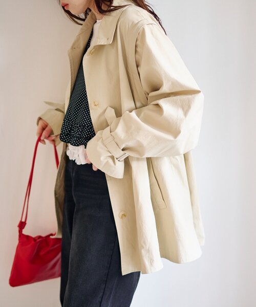 Kastane(カスタネ)の「【マルチウェイ/袖取り外し可能】レース付きフレアトレンチコート(トレンチコート・レディース・アイボリー/ネイビー・FREE)」の8枚目の写真