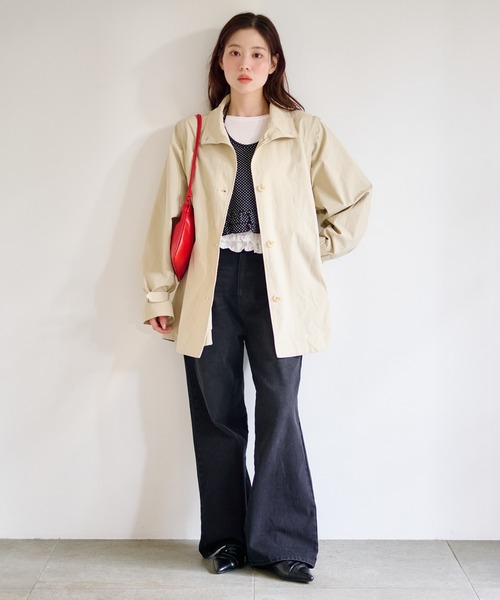 Kastane(カスタネ)の「【マルチウェイ/袖取り外し可能】レース付きフレアトレンチコート(トレンチコート・レディース・アイボリー/ネイビー・FREE)」の3枚目の写真