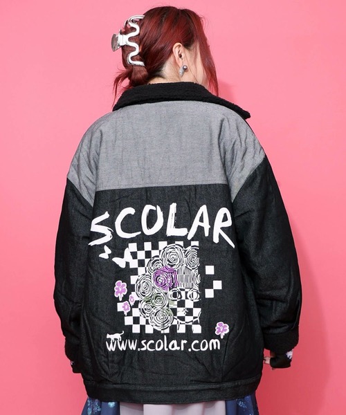 ScoLar(スカラー)の「ScoLar(スカラー) 落書きモザイク柄デニム×ボアジャケット(デニムジャケット・レディース・ネイビー/ブラック・MEDIUM)」の7枚目の写真