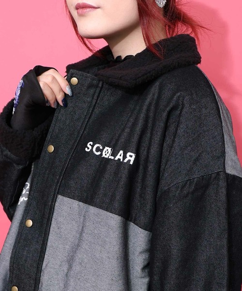 ScoLar(スカラー)の「ScoLar(スカラー) 落書きモザイク柄デニム×ボアジャケット(デニムジャケット・レディース・ネイビー/ブラック・MEDIUM)」の9枚目の写真