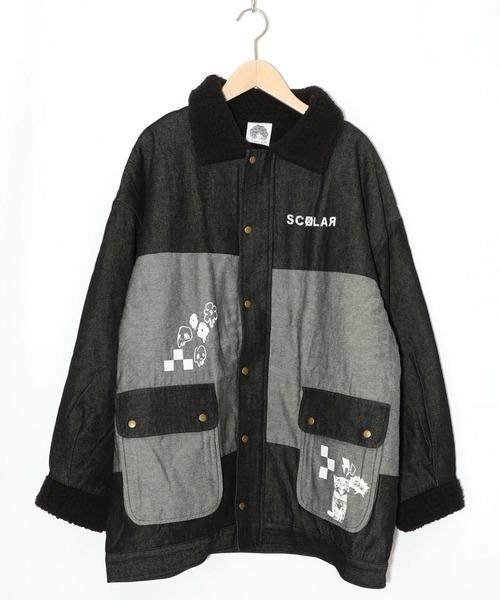 ScoLar(スカラー)の「ScoLar(スカラー) 落書きモザイク柄デニム×ボアジャケット(デニムジャケット・レディース・ネイビー/ブラック・MEDIUM)」の13枚目の写真