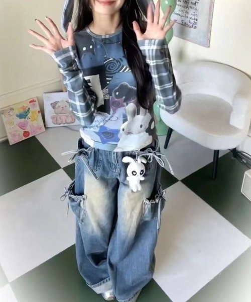 ViViDAY（ビビデー）の「リボンデニムワイドパンツ（デニムパンツ・レディース・ブルー・L/S/M）」の7枚目の写真