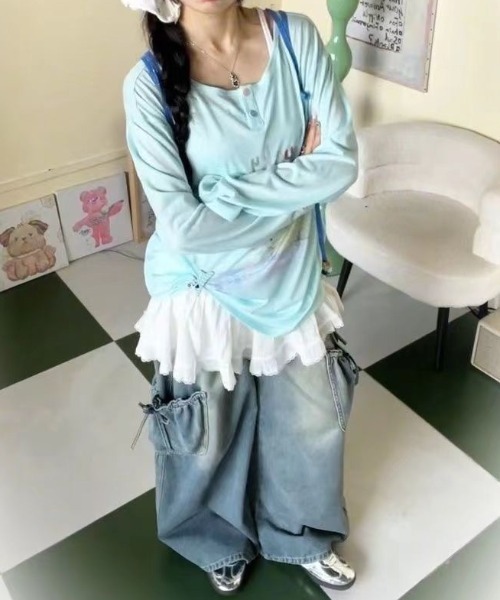 ViViDAY（ビビデー）の「リボンデニムワイドパンツ（デニムパンツ・レディース・ブルー・L/S/M）」の10枚目の写真