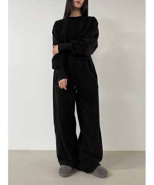 Didot.showroom(ディドット ショールーム)の「【DIDOT.】ピンタックワイドパンツ(フリース裏起毛・裾絞り可能)(スウェットパンツ・レディース・ネイビー/ブラック/ブラウン・FREE)」の14枚目の写真