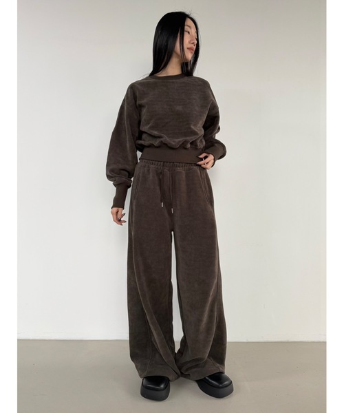 Didot.showroom(ディドット ショールーム)の「【DIDOT.】ピンタックワイドパンツ(フリース裏起毛・裾絞り可能)(スウェットパンツ・レディース・ネイビー/ブラック/ブラウン・FREE)」の8枚目の写真