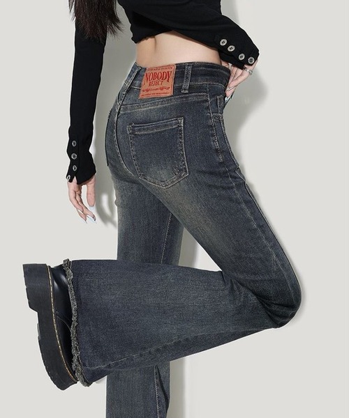 CANVAS+(キャンバスプラス)の「【CANVAS+】裾フリンジストレッチフレアデニムパンツ(デニムパンツ・レディース・ブルー・S/M/L)」の9枚目の写真