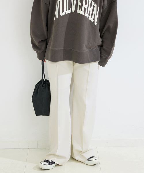 B.C STOCK(ベーセーストック)の「ウォッシャブル / Wジャージソフトフレアリーンパンツ(スラックス・レディース・ブラック/チャコールグレー/ホワイト/カーキ・SMALL/MEDIUM)」の2枚目の写真