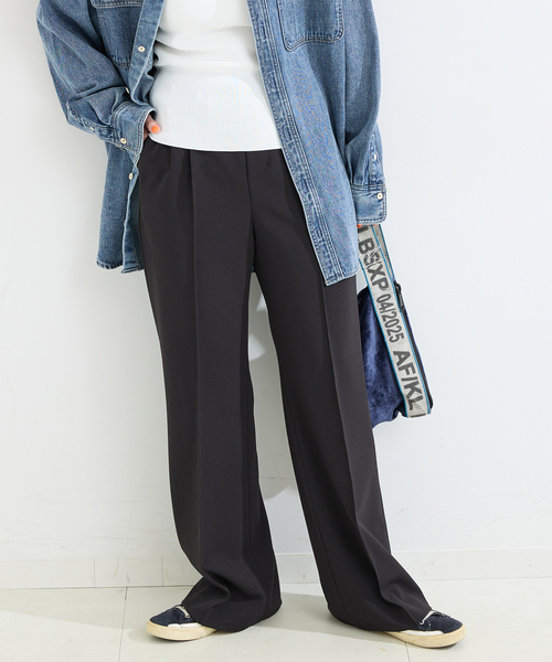 B.C STOCK(ベーセーストック)の「ウォッシャブル / Wジャージソフトフレアリーンパンツ(スラックス・レディース・ブラック/チャコールグレー/ホワイト/カーキ・SMALL/MEDIUM)」の3枚目の写真