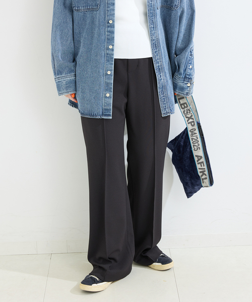 B.C STOCK(ベーセーストック)の「ウォッシャブル / Wジャージソフトフレアリーンパンツ(スラックス・レディース・ブラック/チャコールグレー/ホワイト/カーキ・SMALL/MEDIUM)」の5枚目の写真