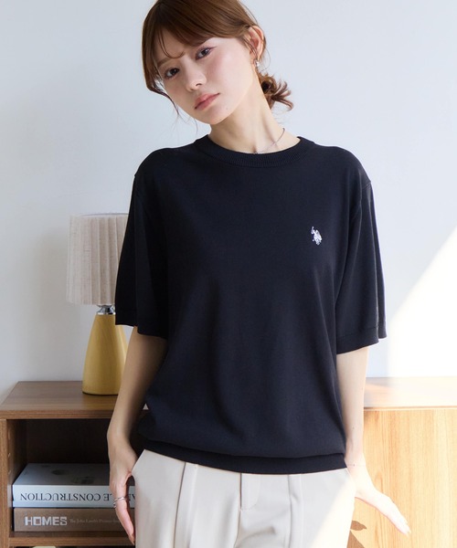 U.S. POLO ASSN.(ユーエスポロアッスン)の「【U.S. POLO ASSN./ユーエスポロアッスン】接触冷感 ワンポイントロゴ刺繍 半袖クルーネックニット(ニット/セーター・メンズ・ネイビー/ブラック/オフホワイト・LL/M/L)」の3枚目の写真