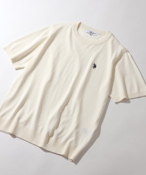 U.S. POLO ASSN.(ユーエスポロアッスン)の「【U.S. POLO ASSN./ユーエスポロアッスン】接触冷感 ワンポイントロゴ刺繍 半袖クルーネックニット(ニット/セーター・メンズ・ネイビー/ブラック/オフホワイト・LL/M/L)」の9枚目の写真